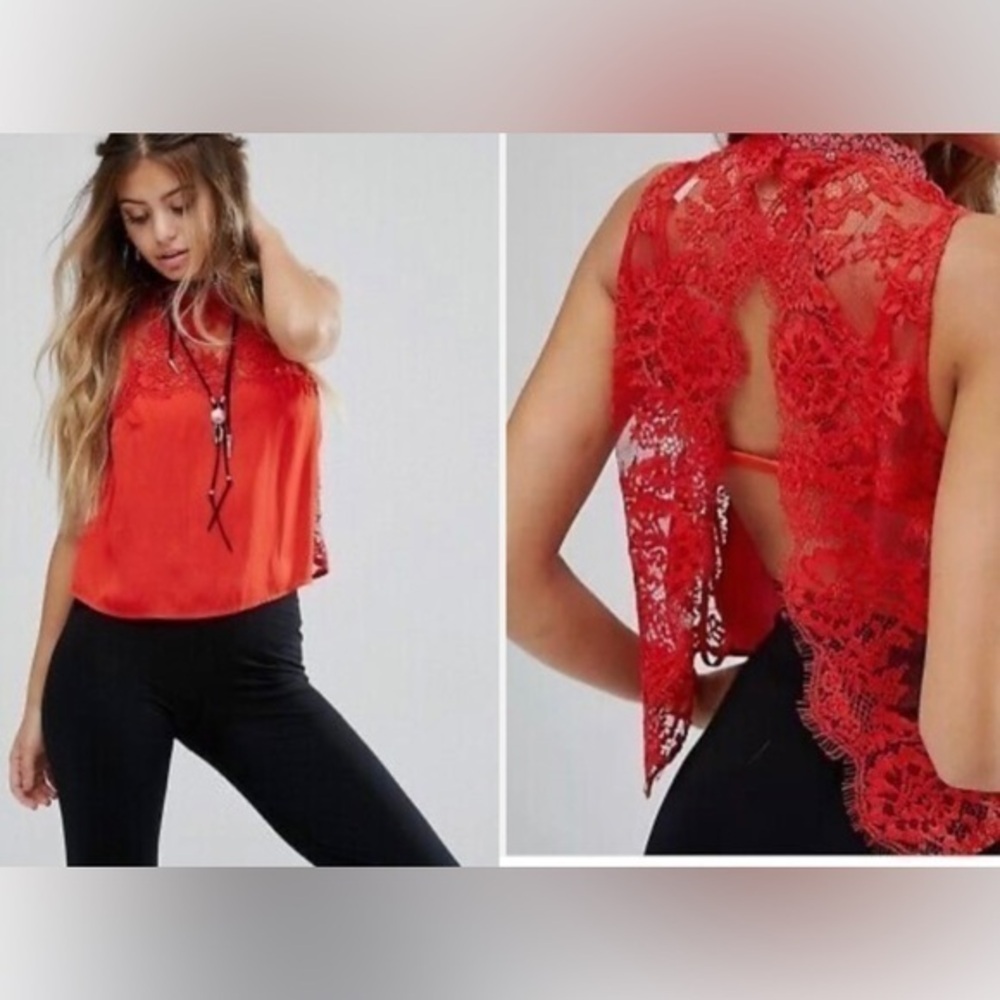 Free People red lace open back top size XS